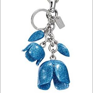 NWT Coach Blue Glitter Tea Rose keychain